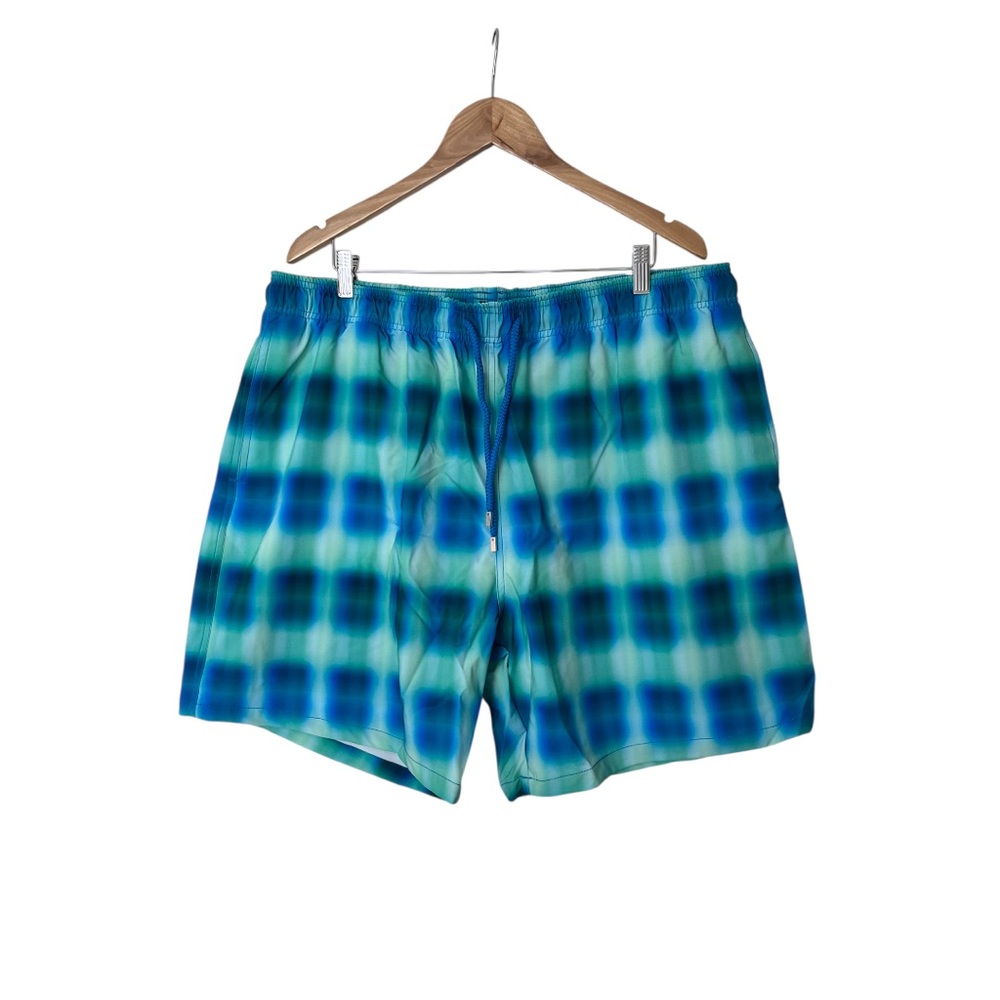 NWT Capelle Swim Shorts Collins Blue Green Flannel Blur Trunks Board Short 3XL